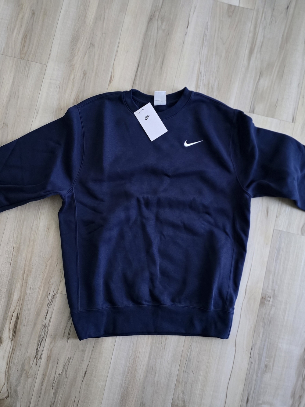 Nike Men's Dark Blue Crewneck Sweatshirt with White Swoosh
